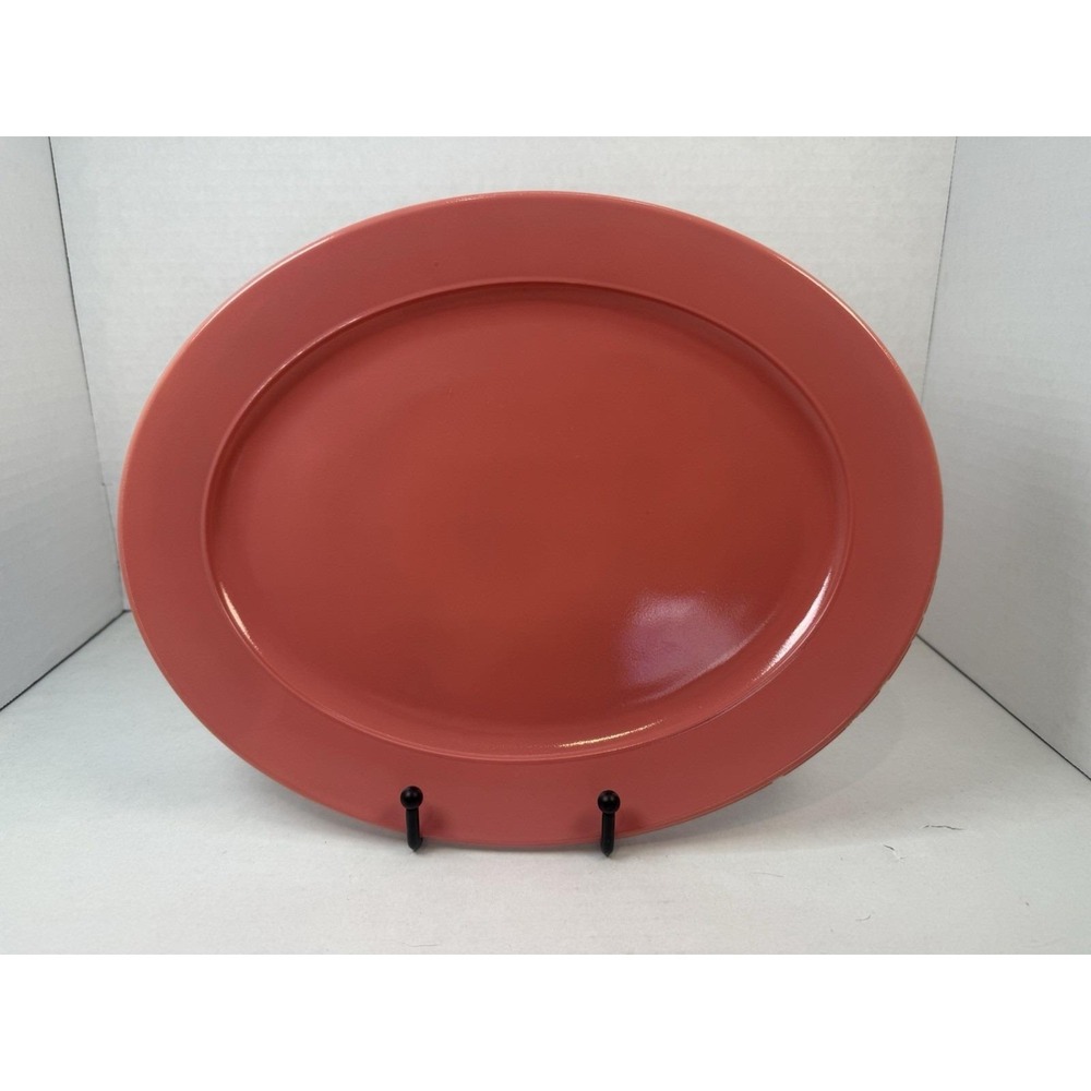 Hazel Atlas Moderntone Ovide Platonite Salmon Pink 12" Platter  Depression Glass